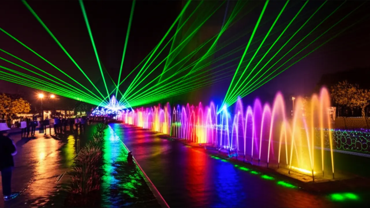 Fontes coloridas e iluminadas no Circuito Mágico da Água em Lima.
