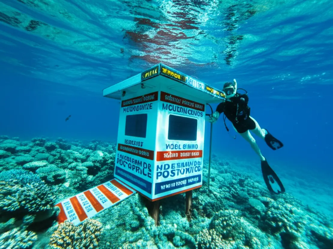 O icônico correio subaquático de Hideaway Island em Port Vila, Vanuatu.