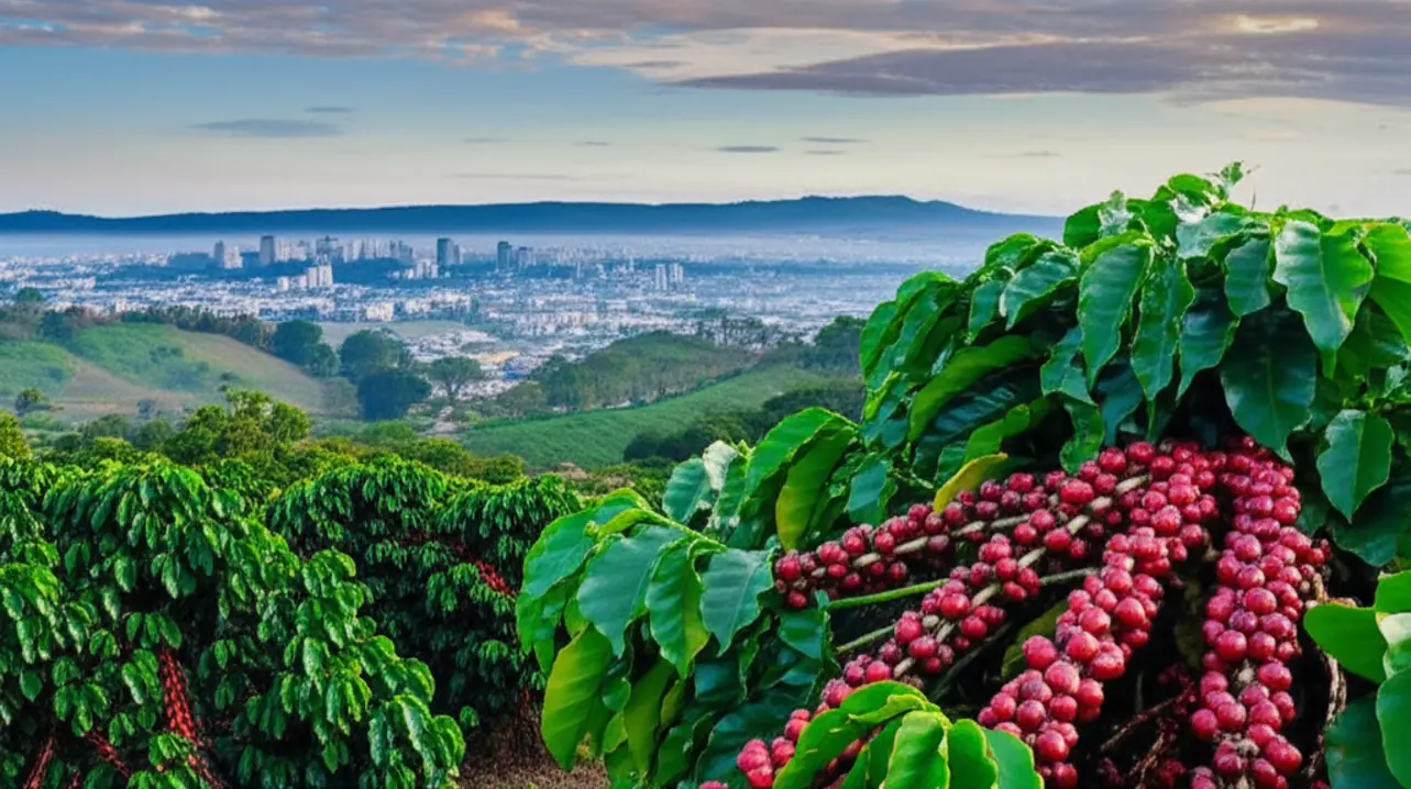 Colheita de café maduro em uma fazenda no Vale Central de San José.