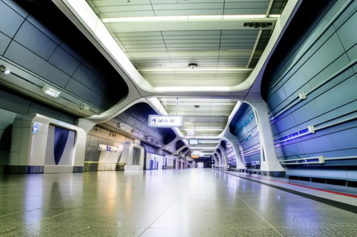 Estação de metrô moderna e sinalizada em Pequim.