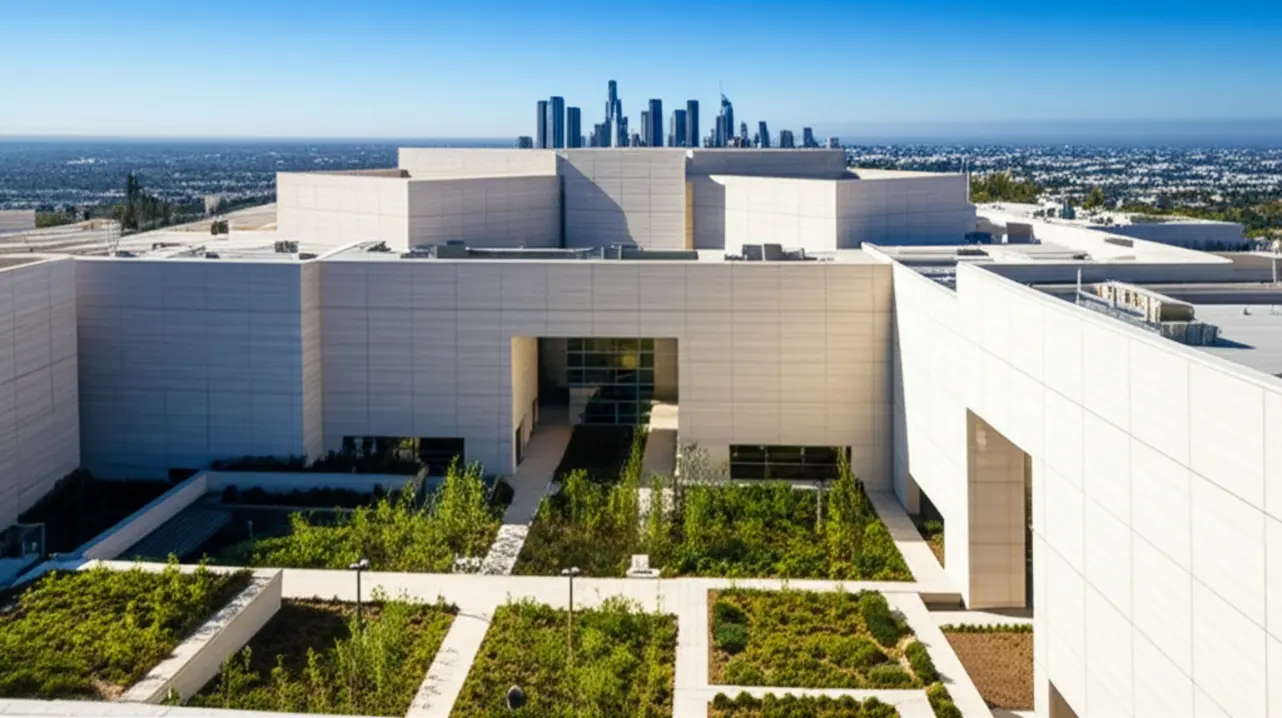 Arquitetura moderna e jardins do Getty Center.