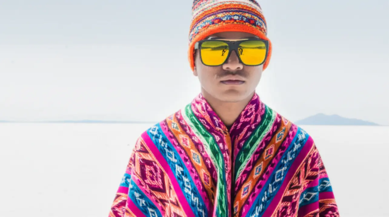 Viajante usando óculos de sol e roupas térmicas olhando a vastidão do Salar.