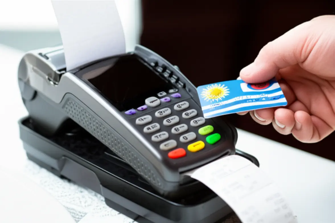 Mão pagando conta com cartão de crédito em um restaurante para exemplificar economia de impostos.