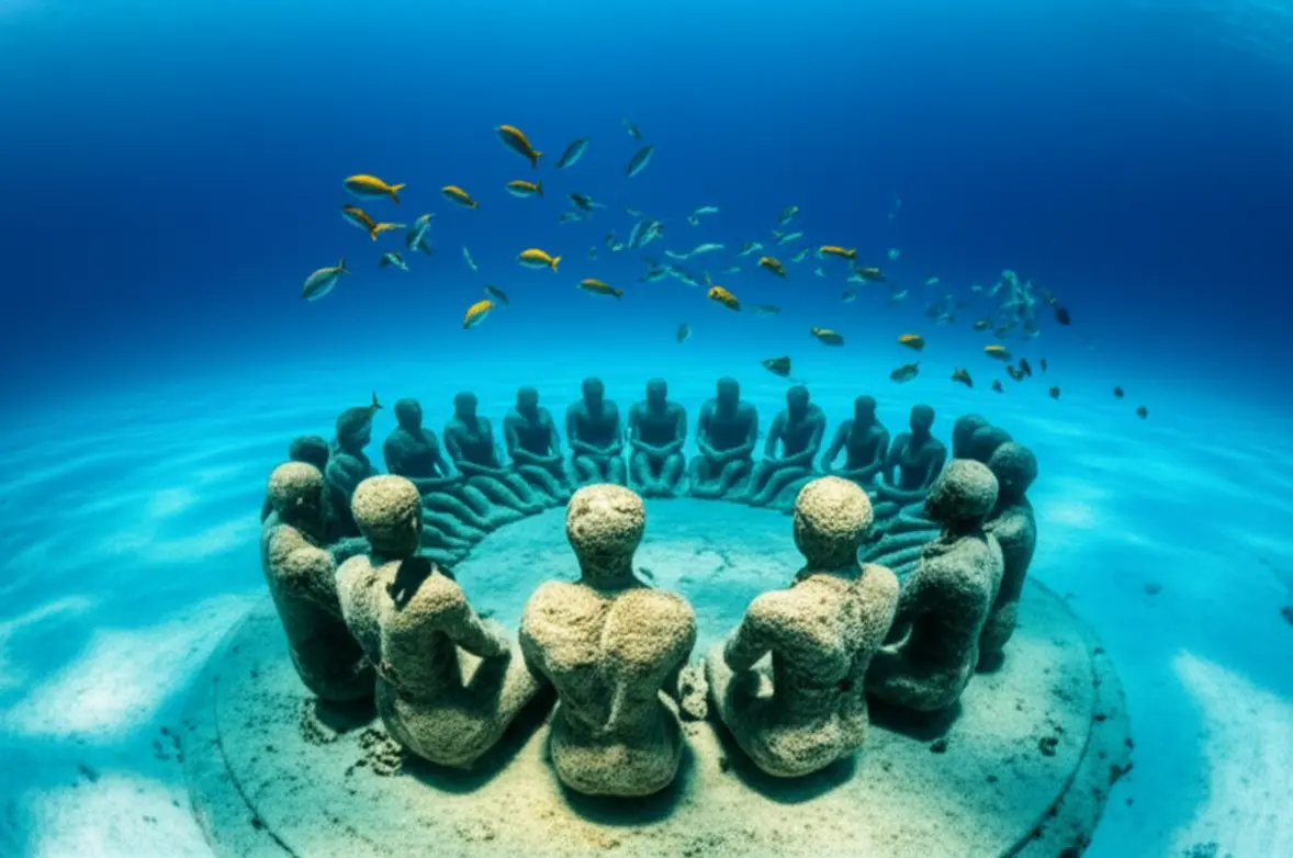 As famosas estátuas submersas circulares no fundo do mar de Gili Meno.