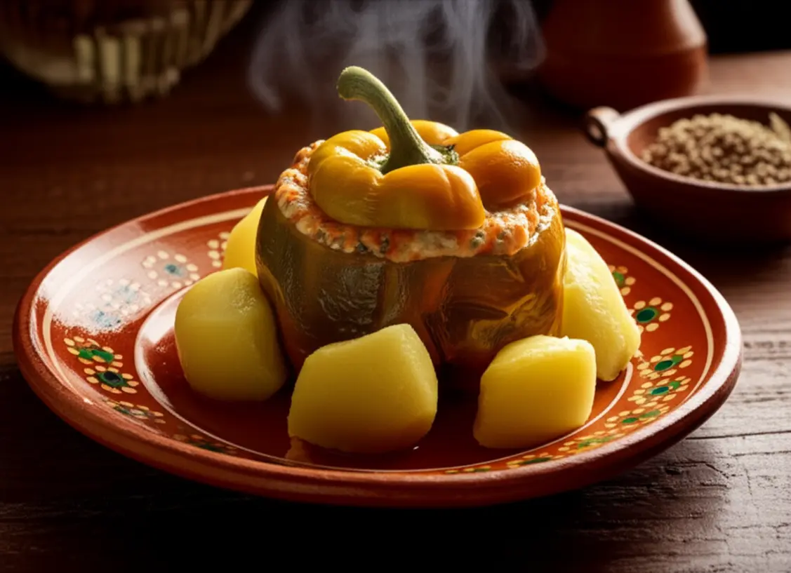 Prato de Rocoto Relleno com Pastel de Papa, culinária de Arequipa.