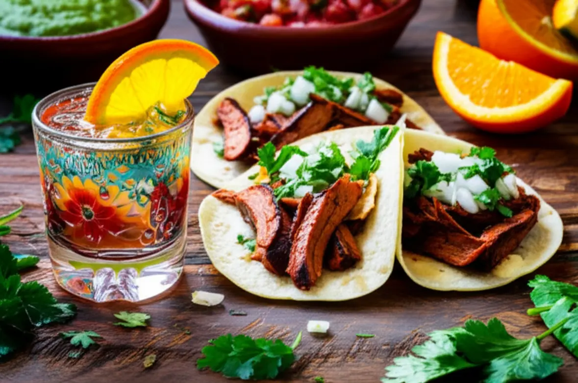 Prato de tacos al pastor mexicanos autênticos com coentro e lima.