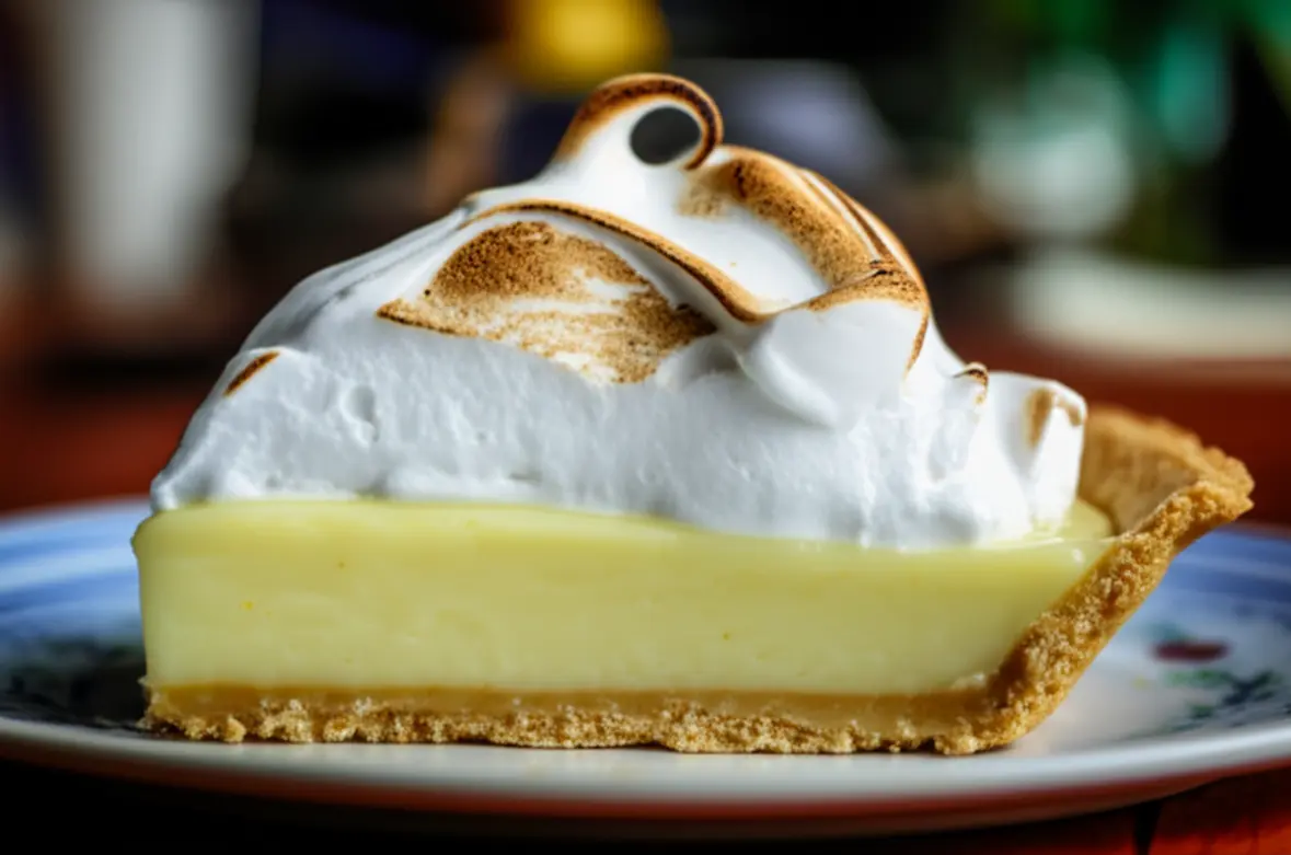 Fatia de torta de limão autêntica de Key West com merengue em um prato.