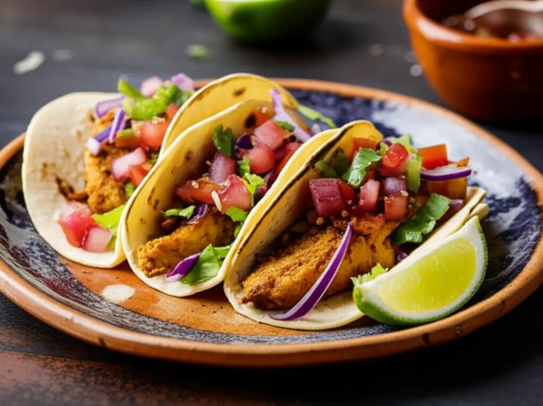 Tacos mexicanos autênticos e coloridos.