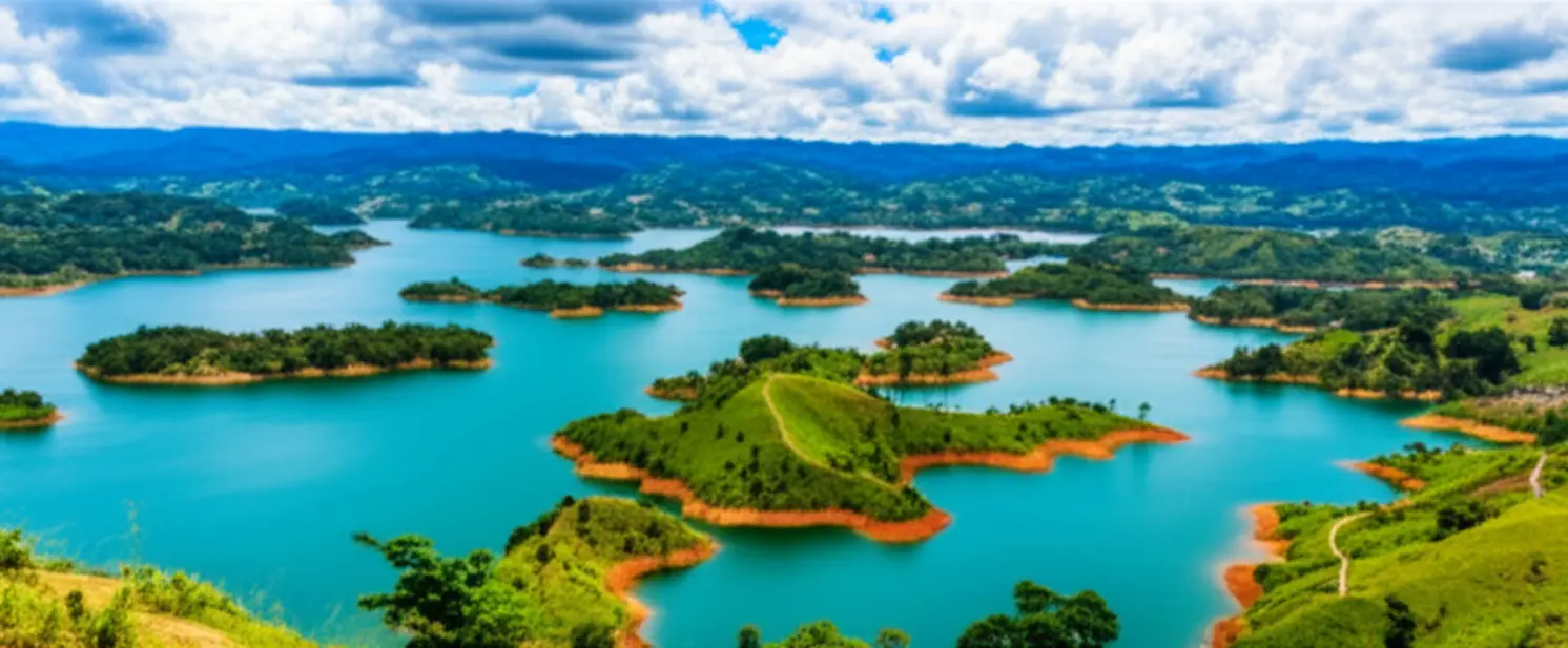 Vista panorâmica dos lagos de Guatapé a partir da Piedra del Peñol.