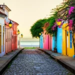 Rua de pedra 'Calle de los Suspiros' em Colonia del Sacramento, Uruguai.