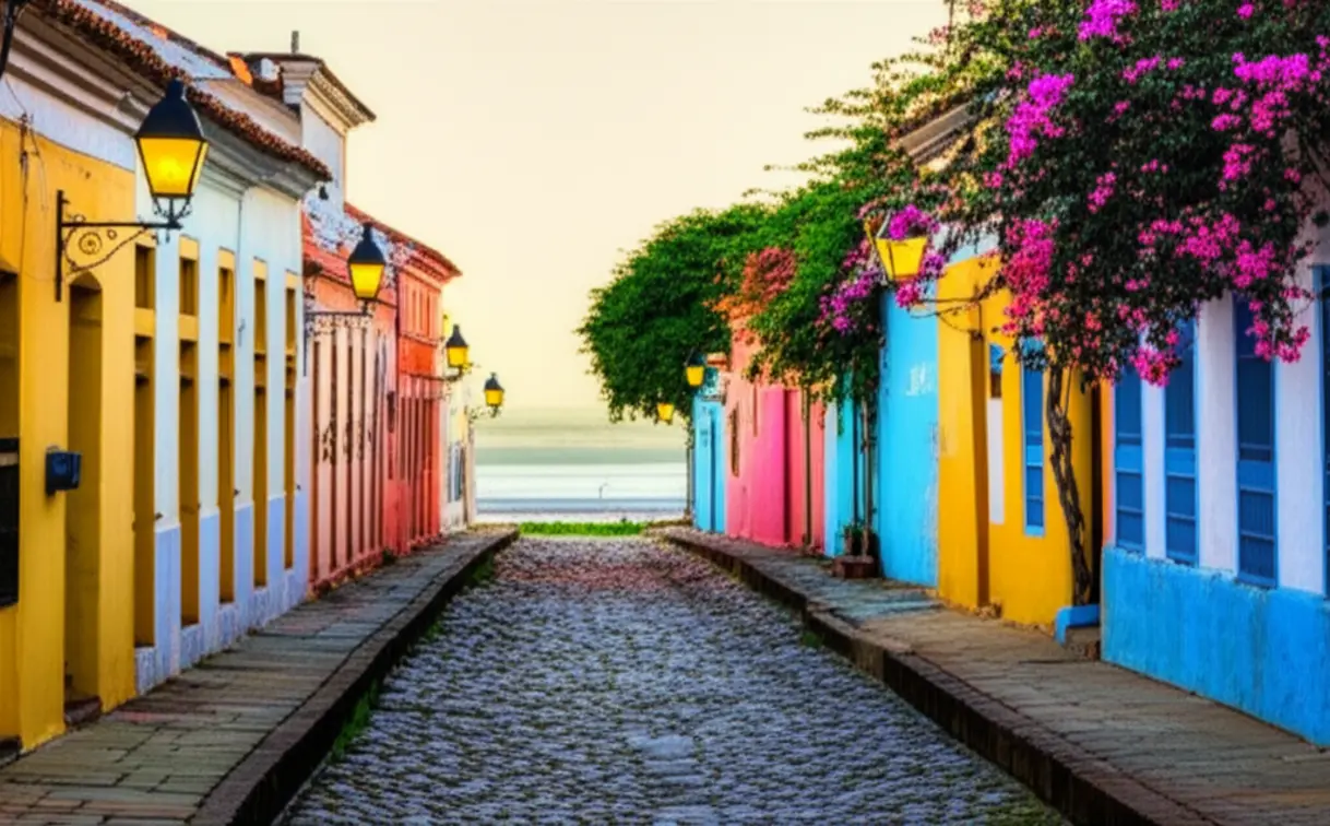 Rua de pedra 'Calle de los Suspiros' em Colonia del Sacramento, Uruguai.