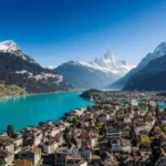Vista panorâmica aérea de Interlaken, Suíça, entre os lagos Brienz e Thun.