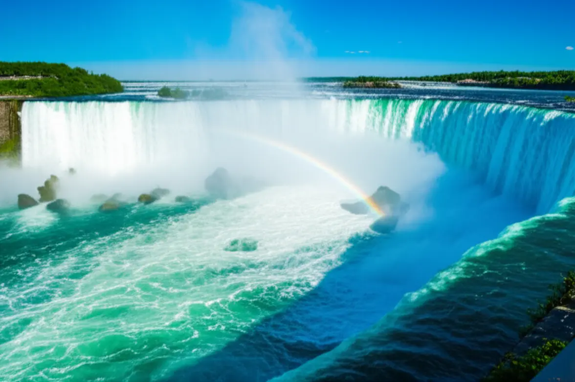 Vista panorâmica das Horseshoe Falls no lado canadense de Niagara Falls.
