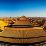 Vista panorâmica da Cidade Proibida em Pequim ao pôr do sol.