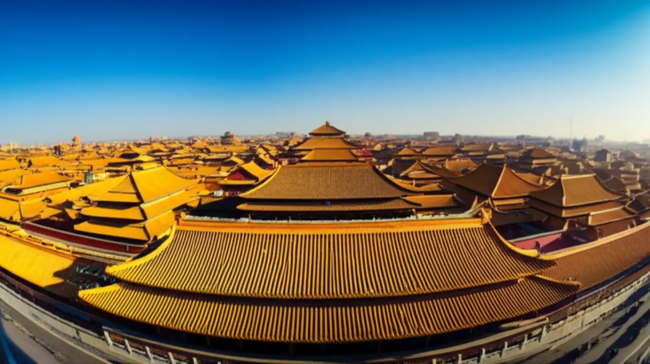 Vista panorâmica da Cidade Proibida em Pequim ao pôr do sol.