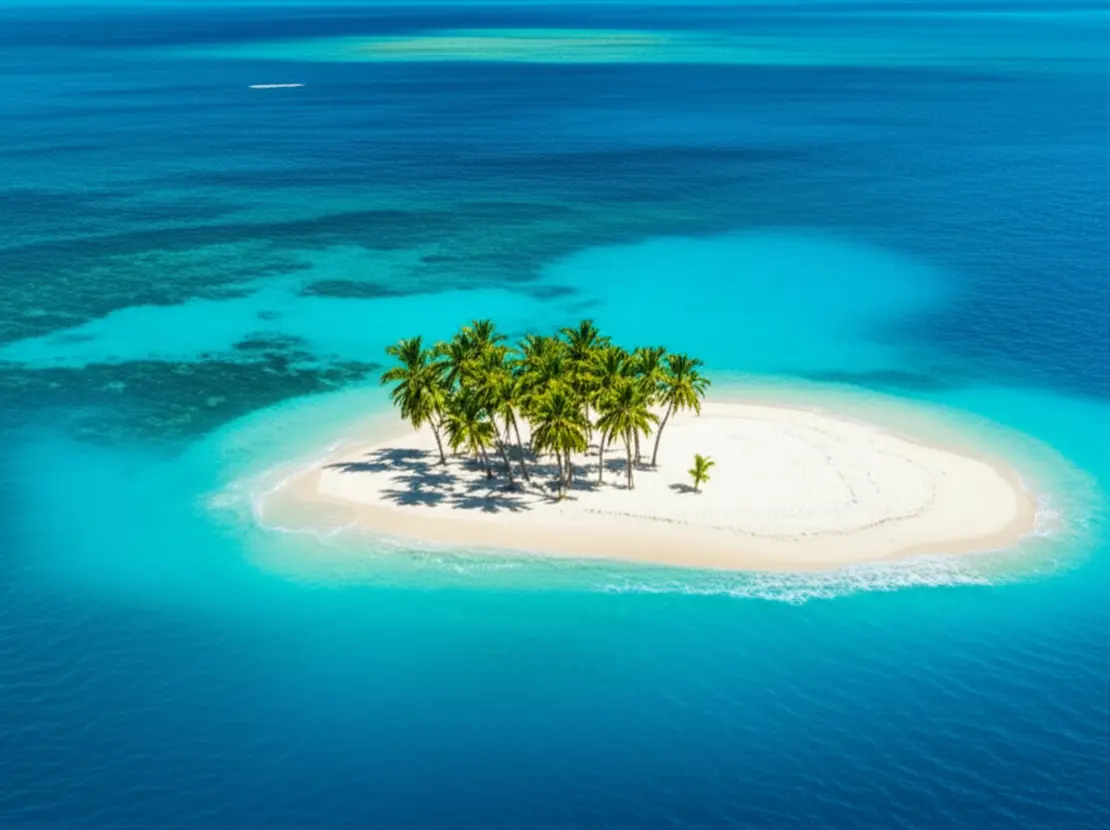 Ilha deserta paradisíaca em San Blas com areia branca e palmeiras.