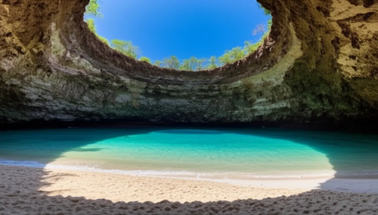 A icônica Praia Escondida dentro de uma cratera nas Ilhas Marietas.