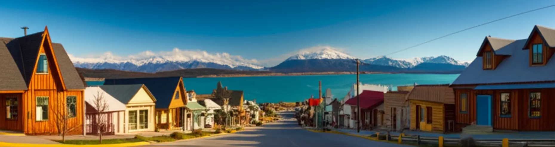 Vista aérea da cidade de El Calafate com o Lago Argentino ao fundo.
