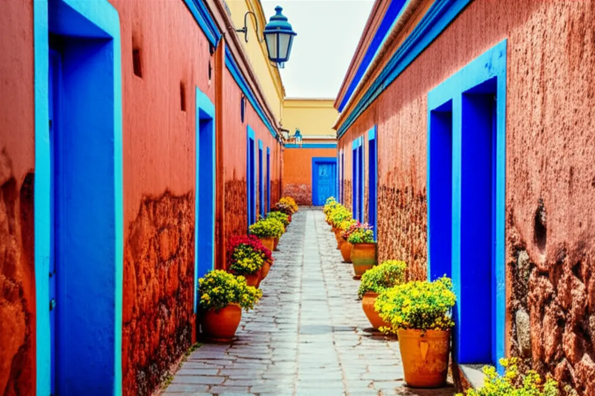 Rua colorida no Mosteiro de Santa Catalina em Arequipa.