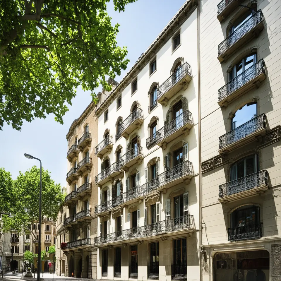 Fachadas arquitetônicas elegantes do bairro Eixample em Barcelona.
