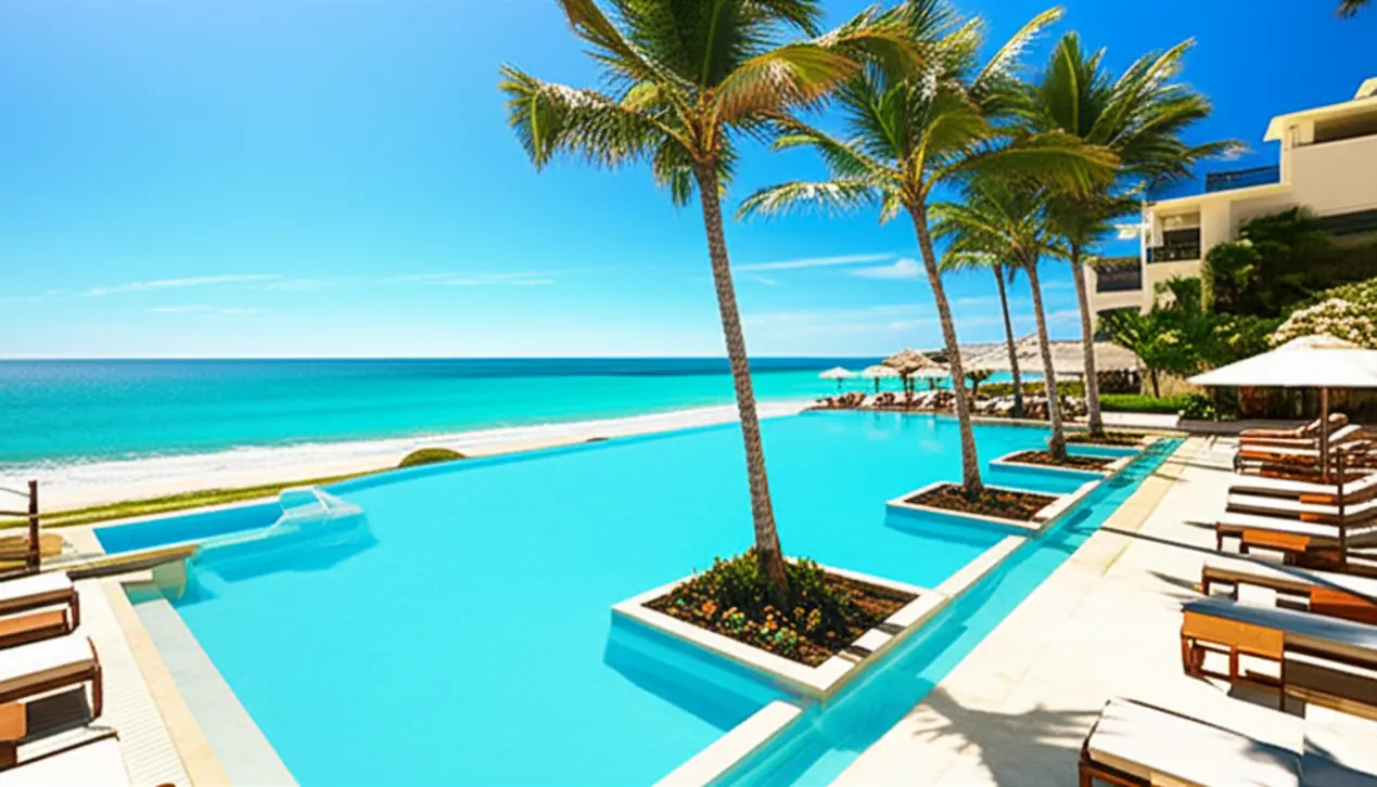 Resort de luxo em Cozumel com piscina de borda infinita de frente para o mar.