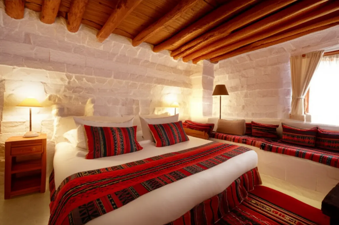 Quarto de luxo construído inteiramente com blocos de sal na Bolívia.