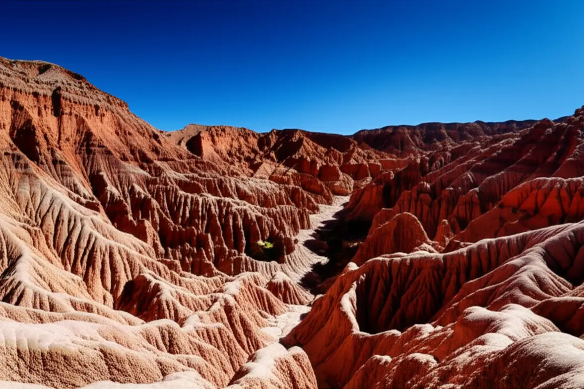Formações rochosas vermelhas monumentais na Quebrada de las Conchas, Salta.