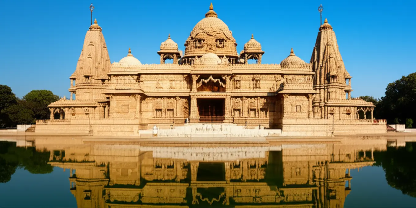 Detalhes esculpidos na pedra do Templo Akshardham em Nova Déli.