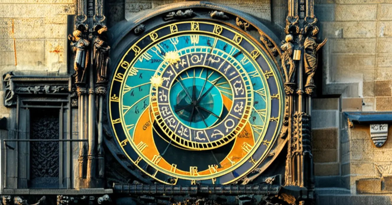 O Relógio Astronômico medieval de Praga na fachada da Antiga Prefeitura.