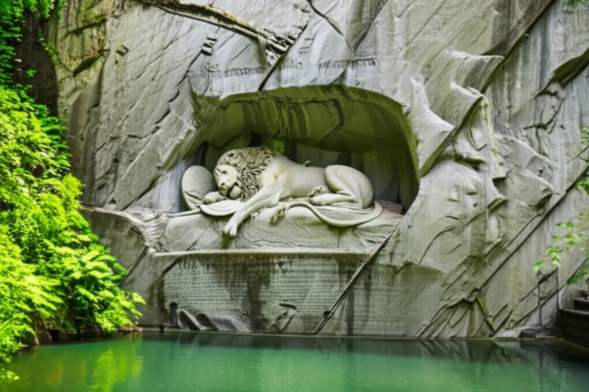 O famoso Leão de Lucerna esculpido na rocha.