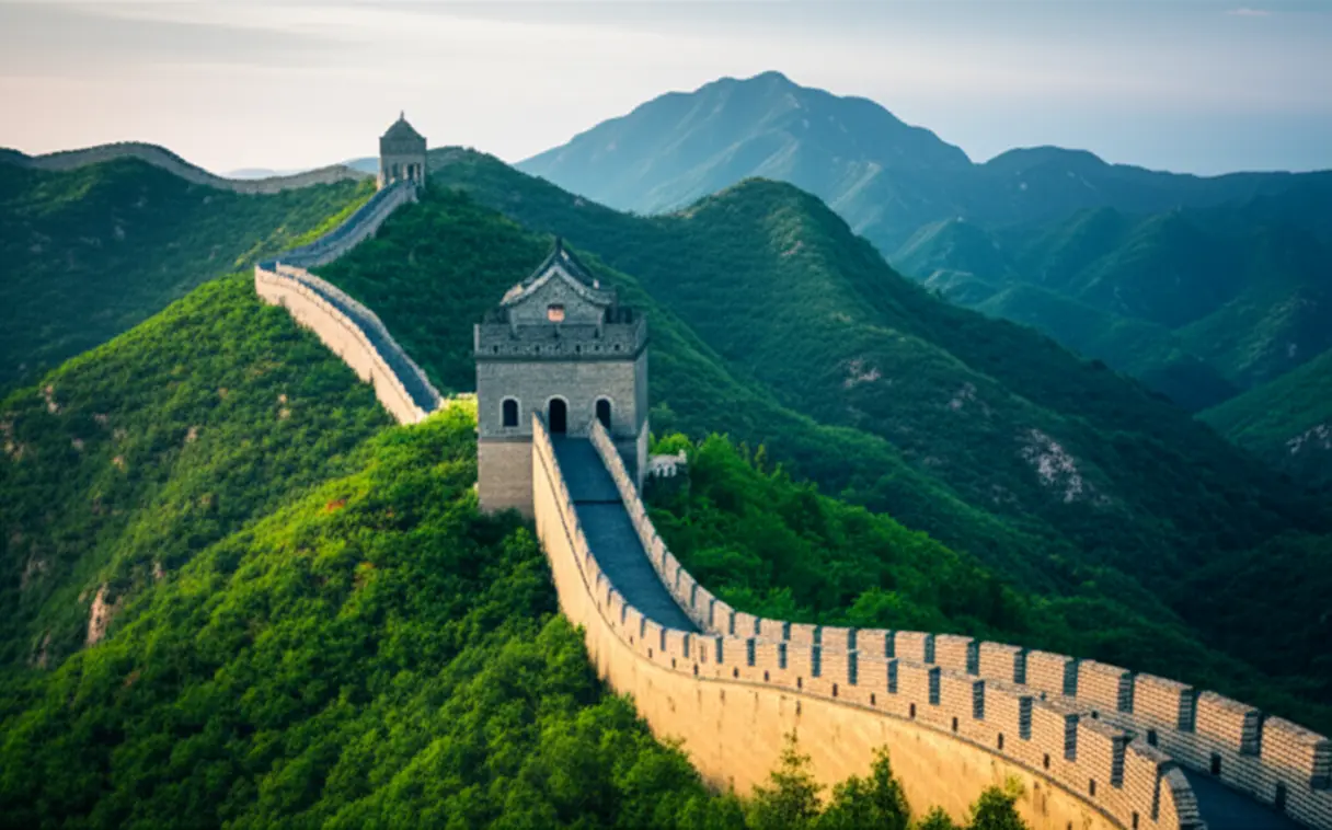 Vista panorâmica da Grande Muralha da China na seção de Mutianyu.