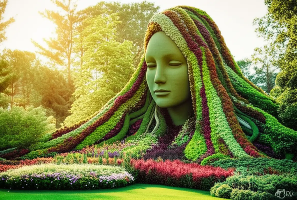 Escultura viva Earth Goddess no Jardim Botânico de Atlanta.