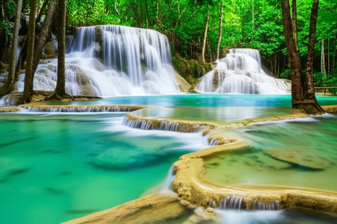 As águas azul-turquesa das Cachoeiras de Kuang Si em Luang Prabang.