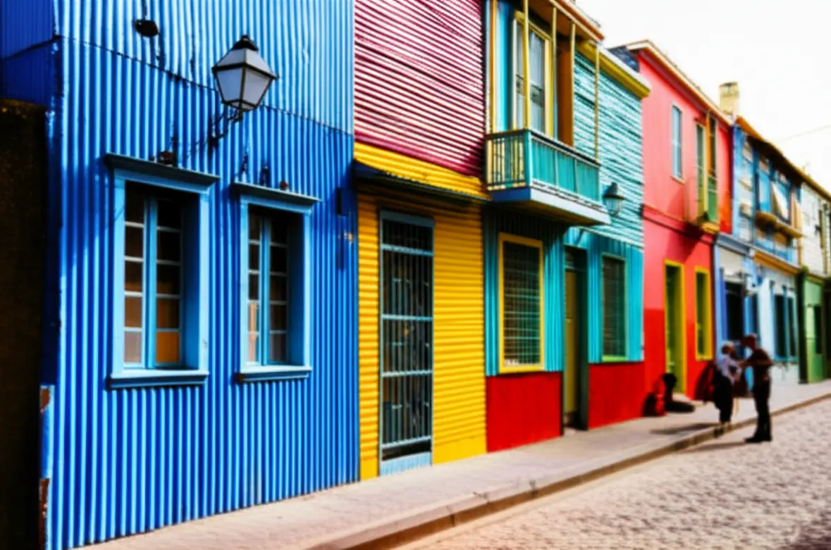 Fachadas coloridas de casas no Caminito, bairro de La Boca em Buenos Aires.