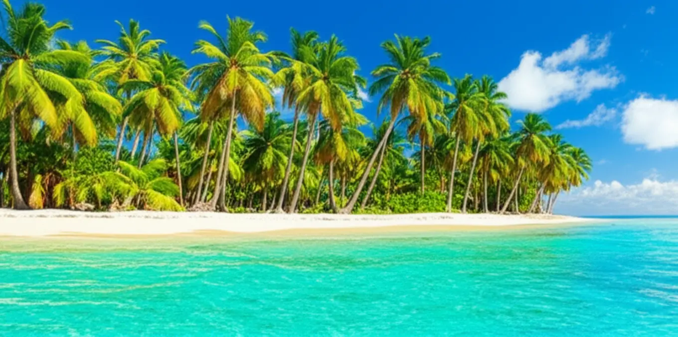 Vista paradisíaca da ilha deserta Cayos Zapatilla com areia branca e coqueiros.