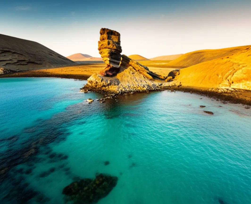 Vista panorâmica da Ilha Bartolomé e do Pináculo em Galápagos.