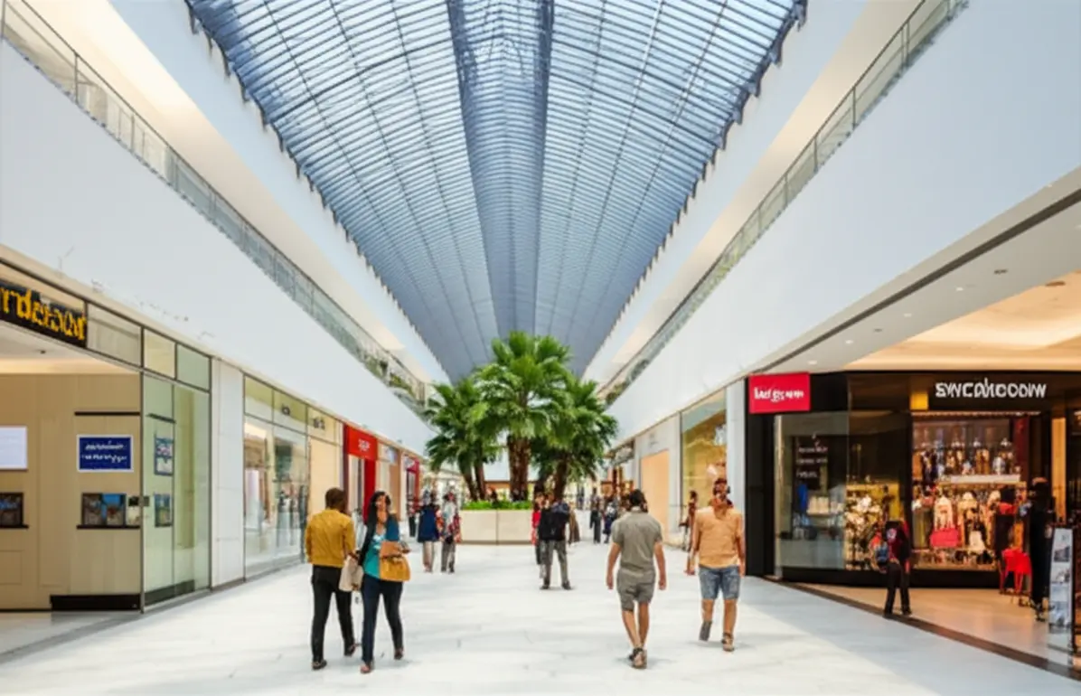Interior amplo e luxuoso de um shopping center moderno em Assunção.
