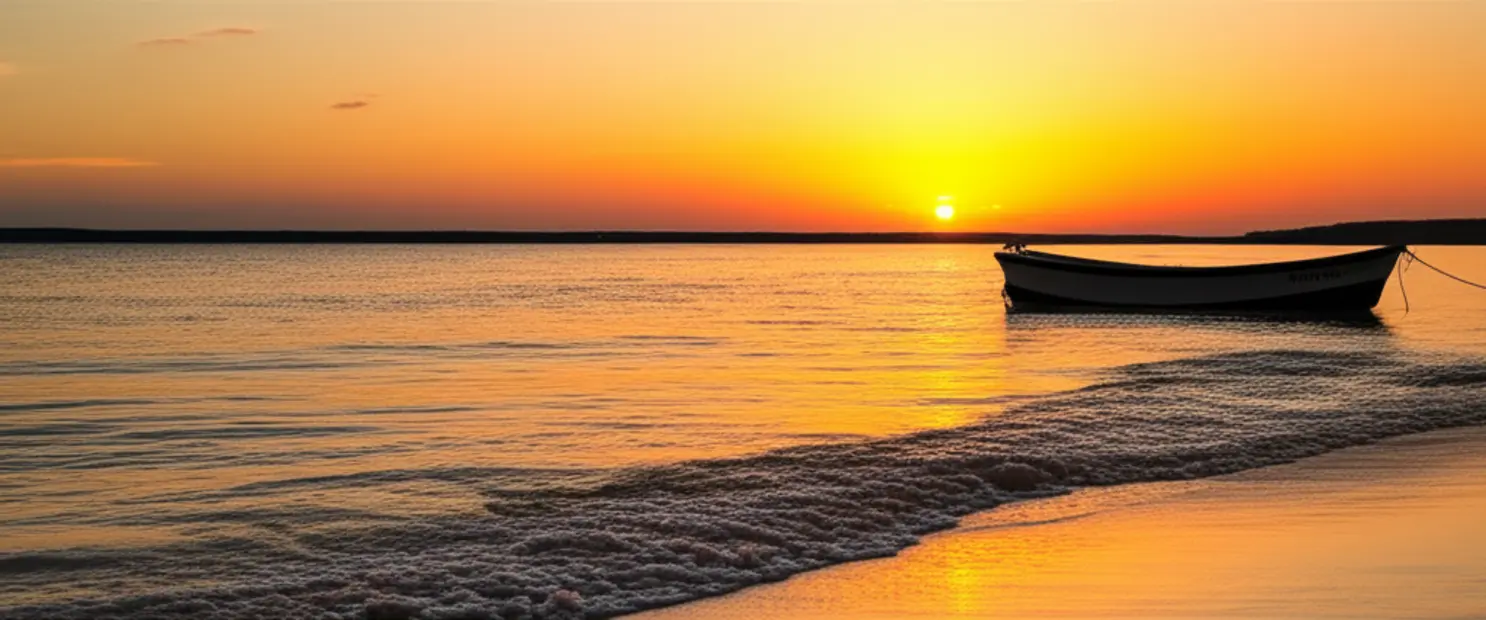 Pôr do sol tranquilo na praia de Bayahibe, transmitindo segurança e paz.