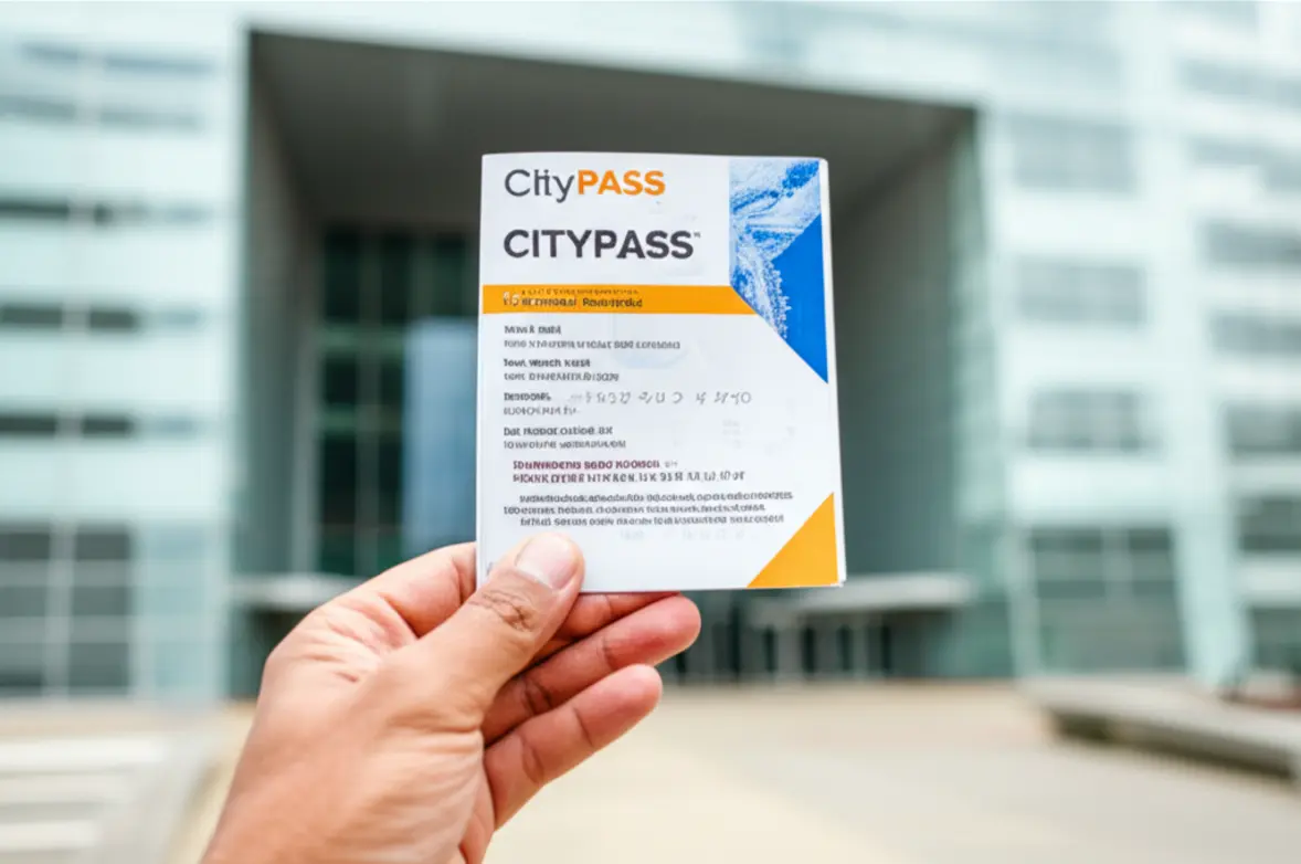 Turista utilizando o Dallas CityPASS para entrar em um museu moderno.