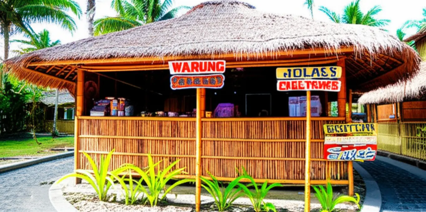 Um pequeno e acolhedor restaurante local (Warung) feito de bambu nas Ilhas Gili.