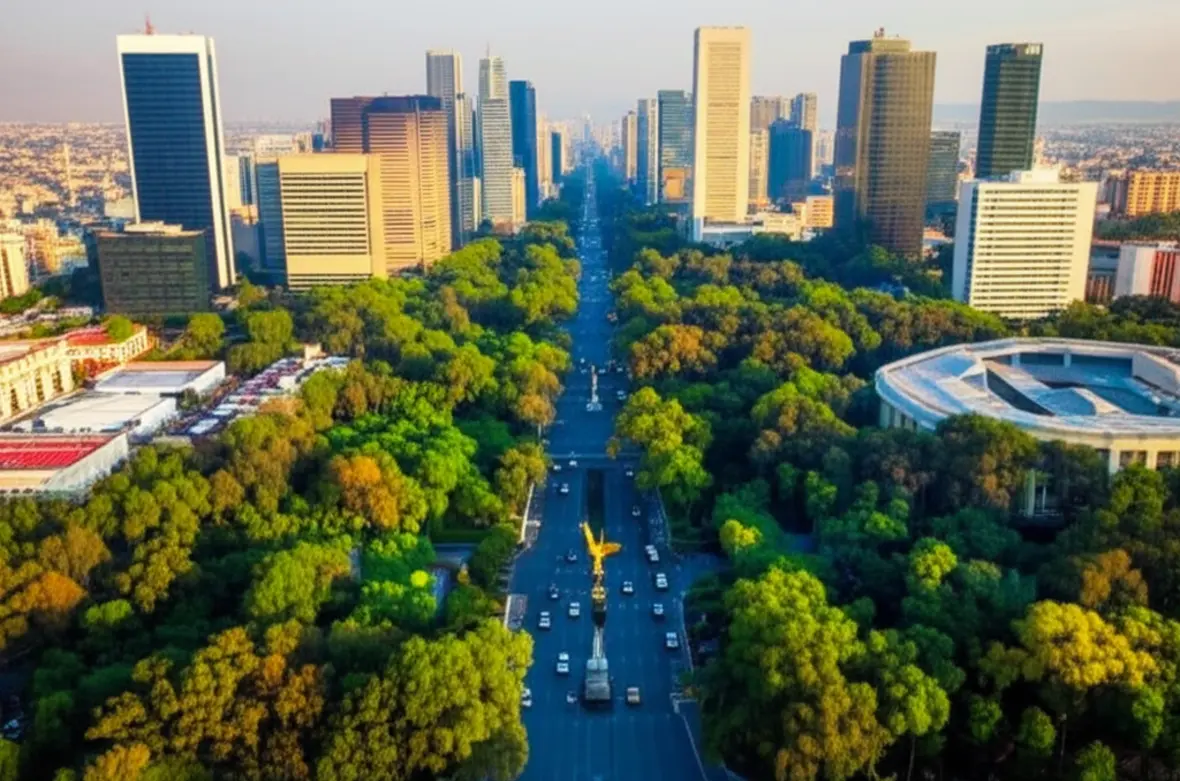 Vista panorâmica do Paseo de la Reforma a partir do Castelo de Chapultepec.