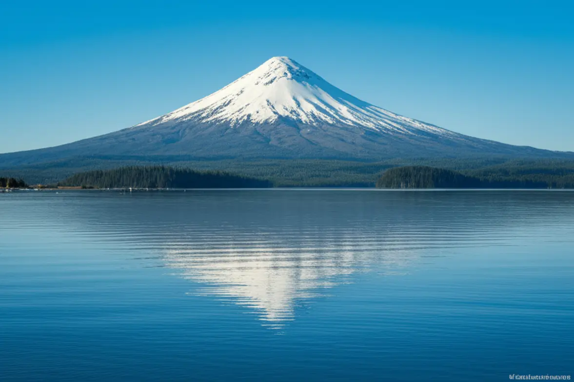 Vista panorâmica do Vulcão Osorno e Lago Llanquihue em Puerto Varas, Chile.