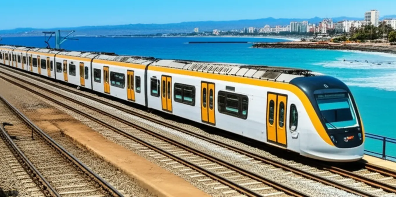 Trem do metrô Merval percorrendo a costa de Viña del Mar.