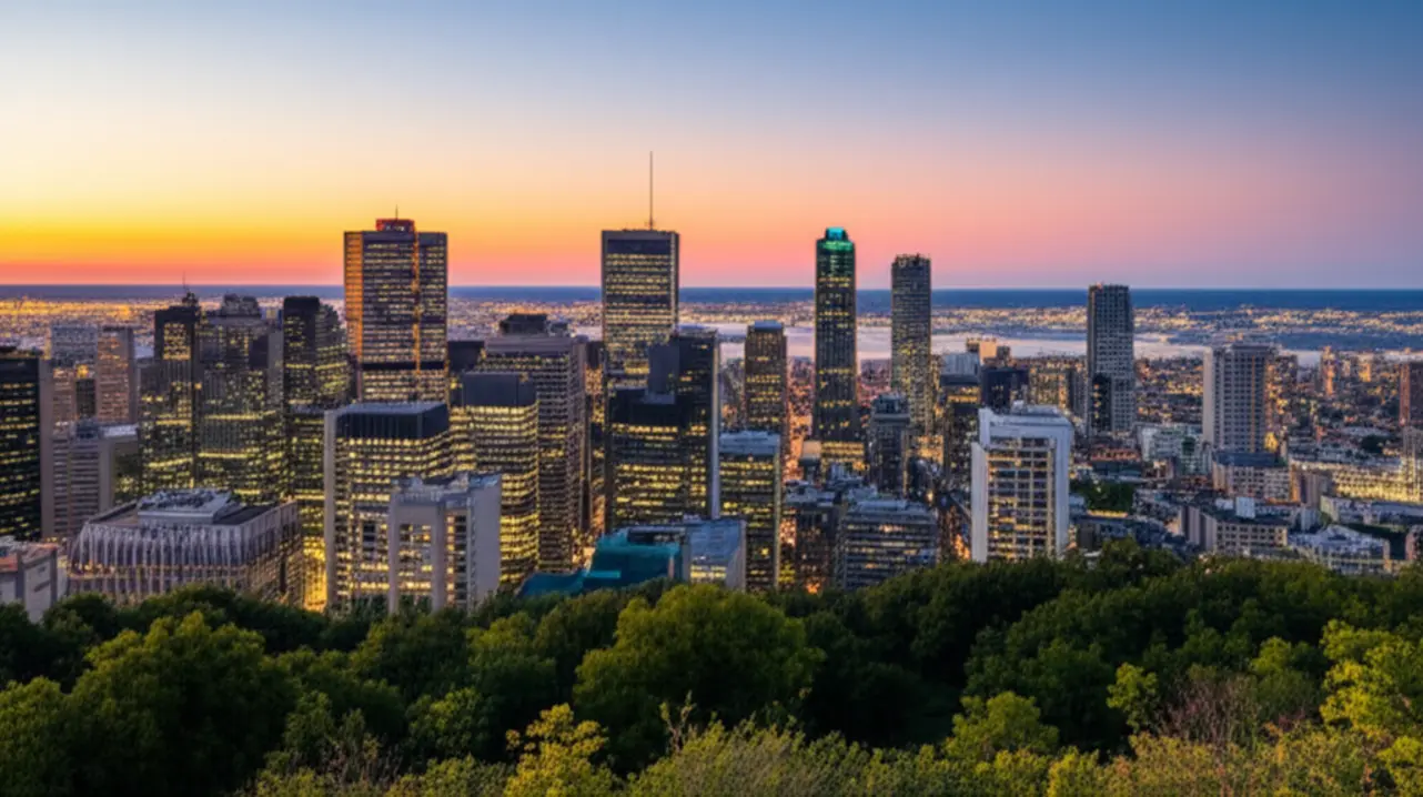 Vista panorâmica do horizonte de Montreal a partir do mirante do Mont-Royal.